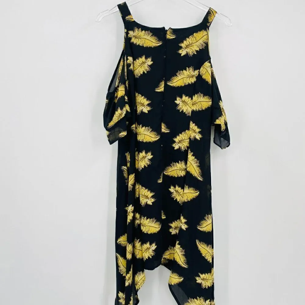 Disney Beauty and the Beast Large Black & Gold Feather Cold Shoulder Mini Dress - Picture 10 of 10